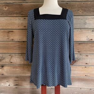 Nine West Navy Blue and White blouse Top Size L EUC